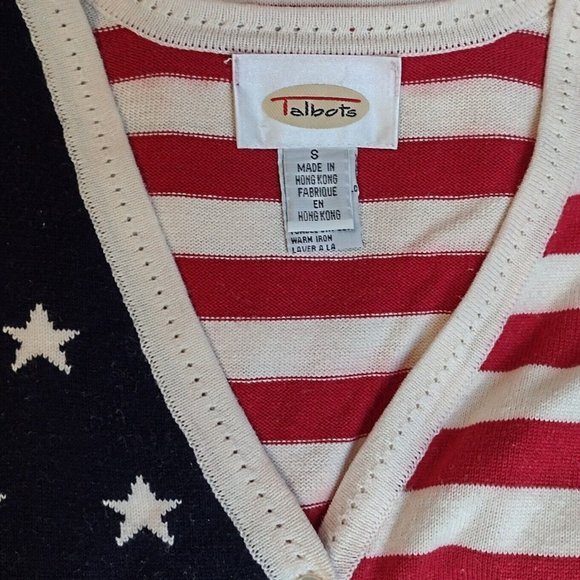 TALBOTS RED WHITE & BLUE USA FLAG ELECTION DAY WOMENS CARDIGAN SWEATER SZ S - Picture 4 of 5